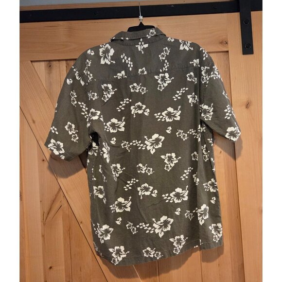 Eddie Bauer Shirt Mens M Green White Floral Hawaiian Button Up Linen Cotton - Picture 2 of 12